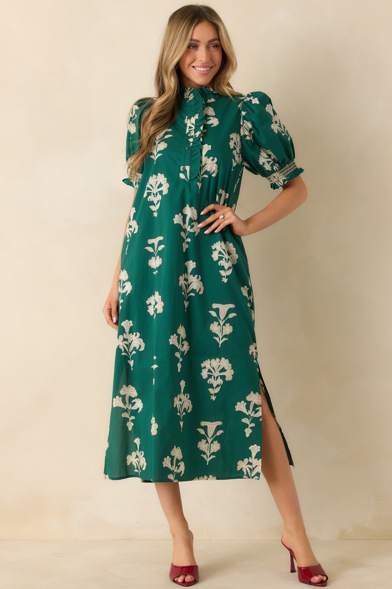 To Say The Least Hunter Green Floral Print Cotton Maxi Dress