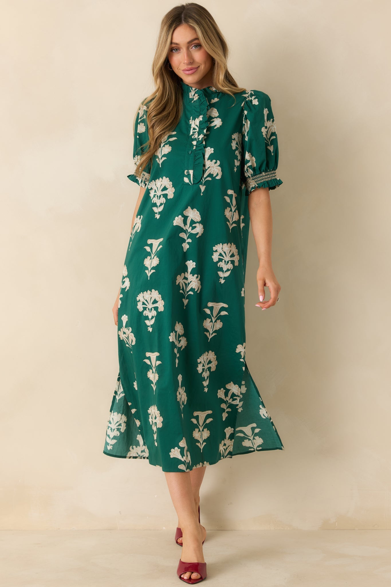 To Say The Least Hunter Green Floral Print Cotton Maxi Dress