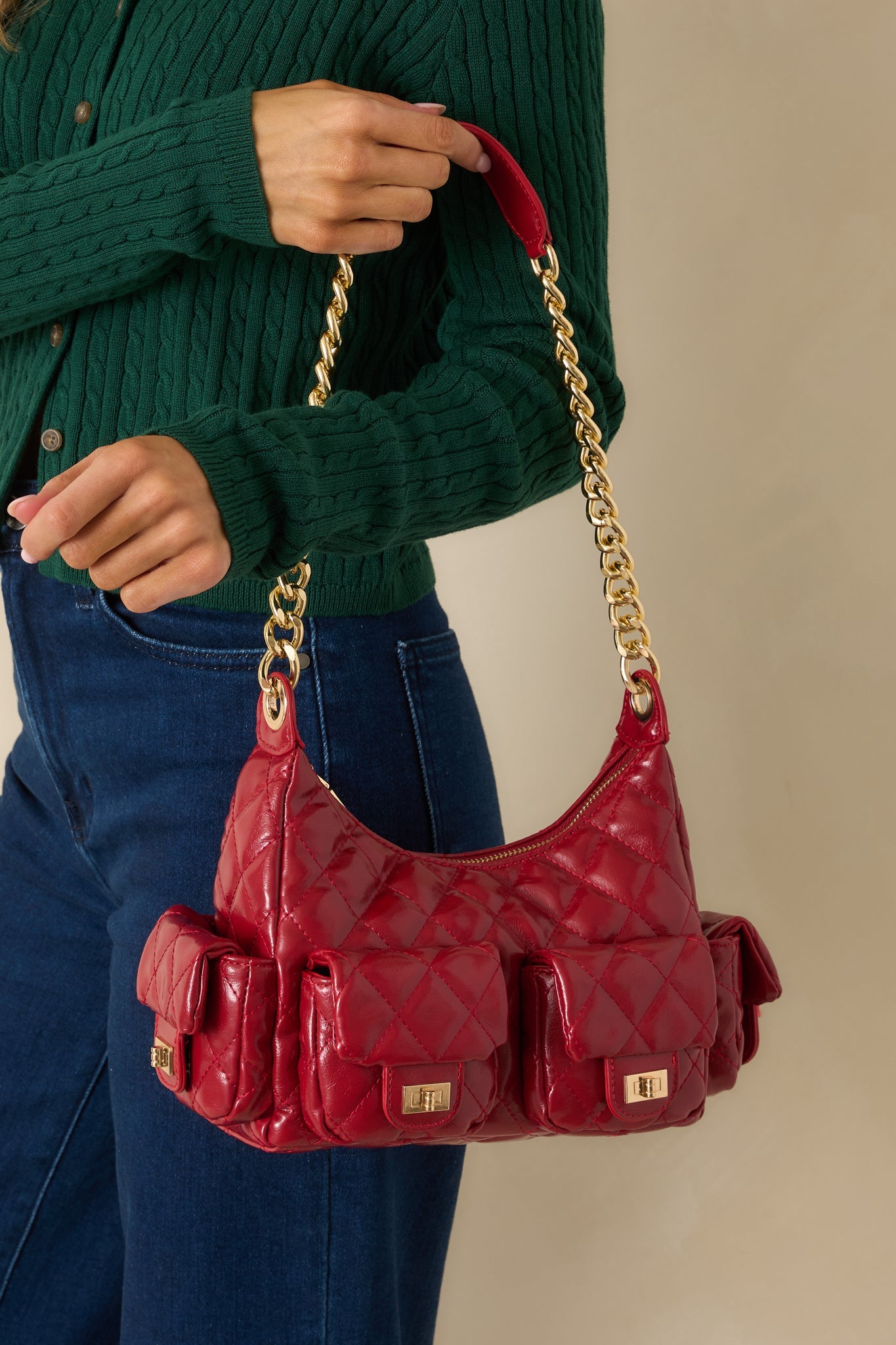 Little Something Extra Red Faux Leather Quilted Handbag