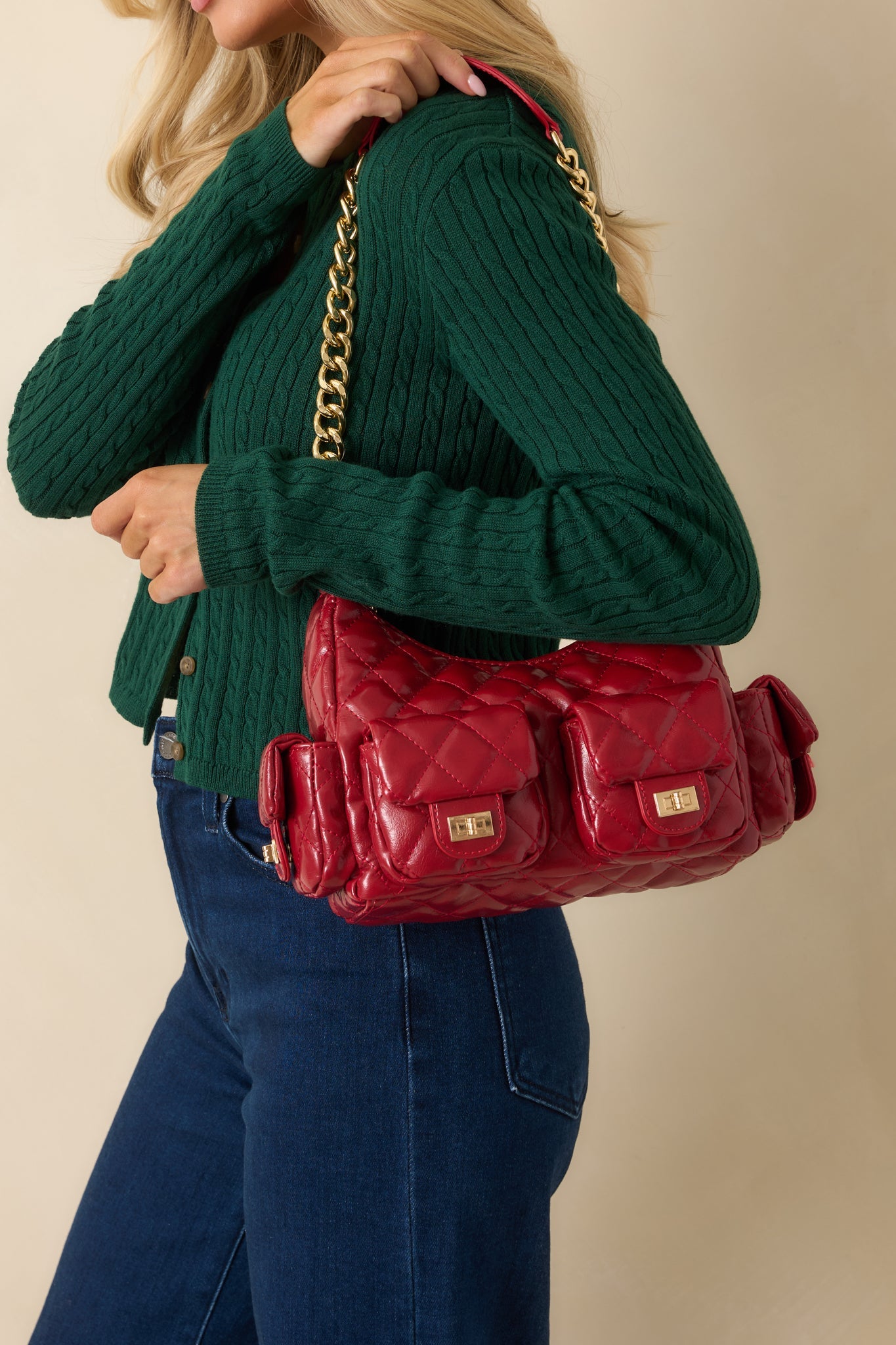 Little Something Extra Red Faux Leather Quilted Handbag