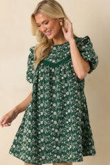 Already Knew Hunter Green Floral Embroidered Eyelet Mini Dress