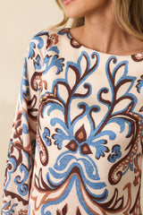 Don't Second Guess It Ivory Multi Print Satin Long Sleeve Mini Dress