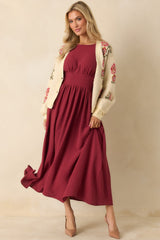 Faded Photographs Burgundy Chiffon Cap Sleeve Maxi Dress