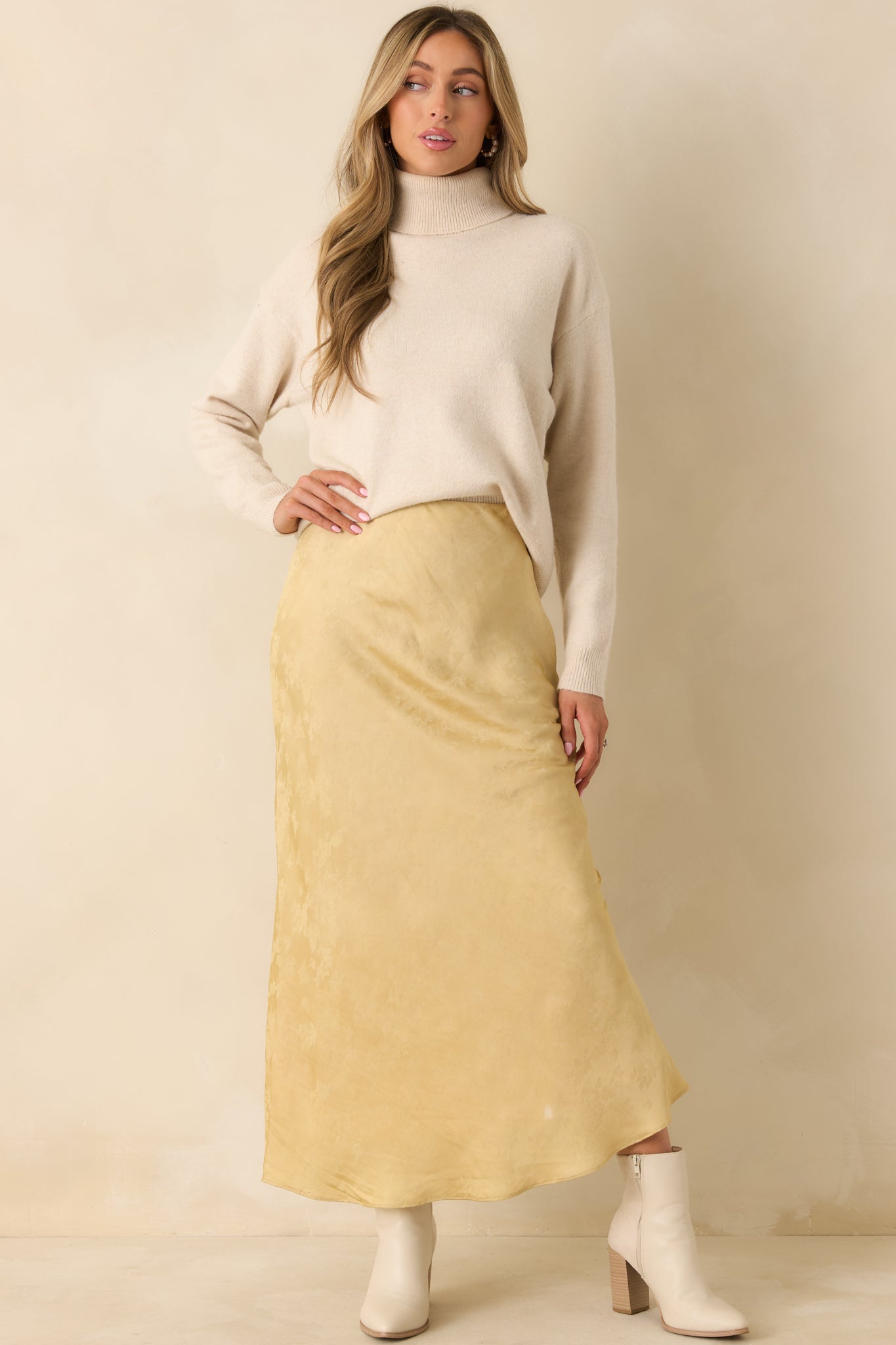 Don't Overthink It Yellow Gold Floral Jacquard Maxi Skirt