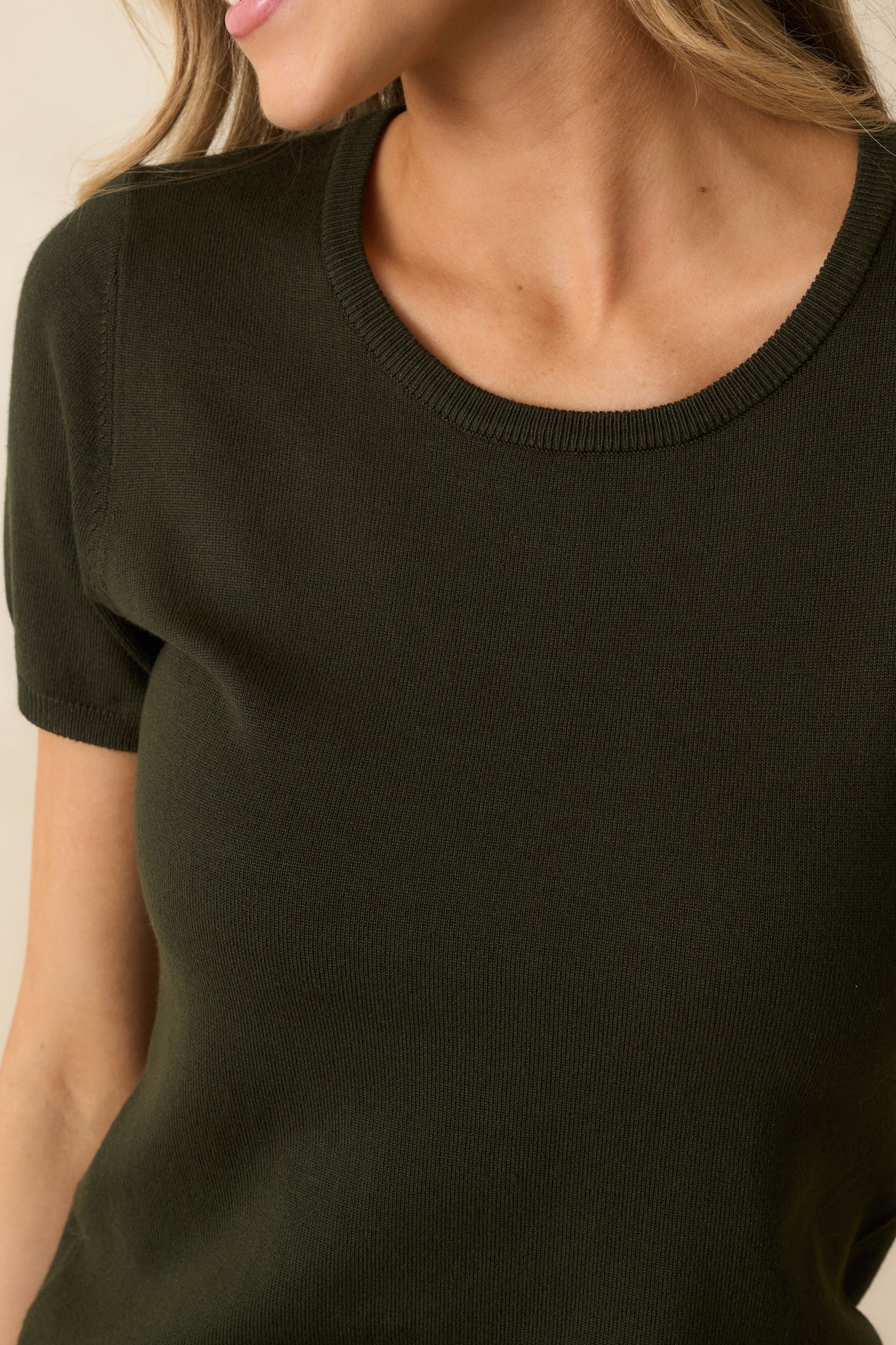 Cross Your Mind Dark Green Short Sleeve Sweater Top