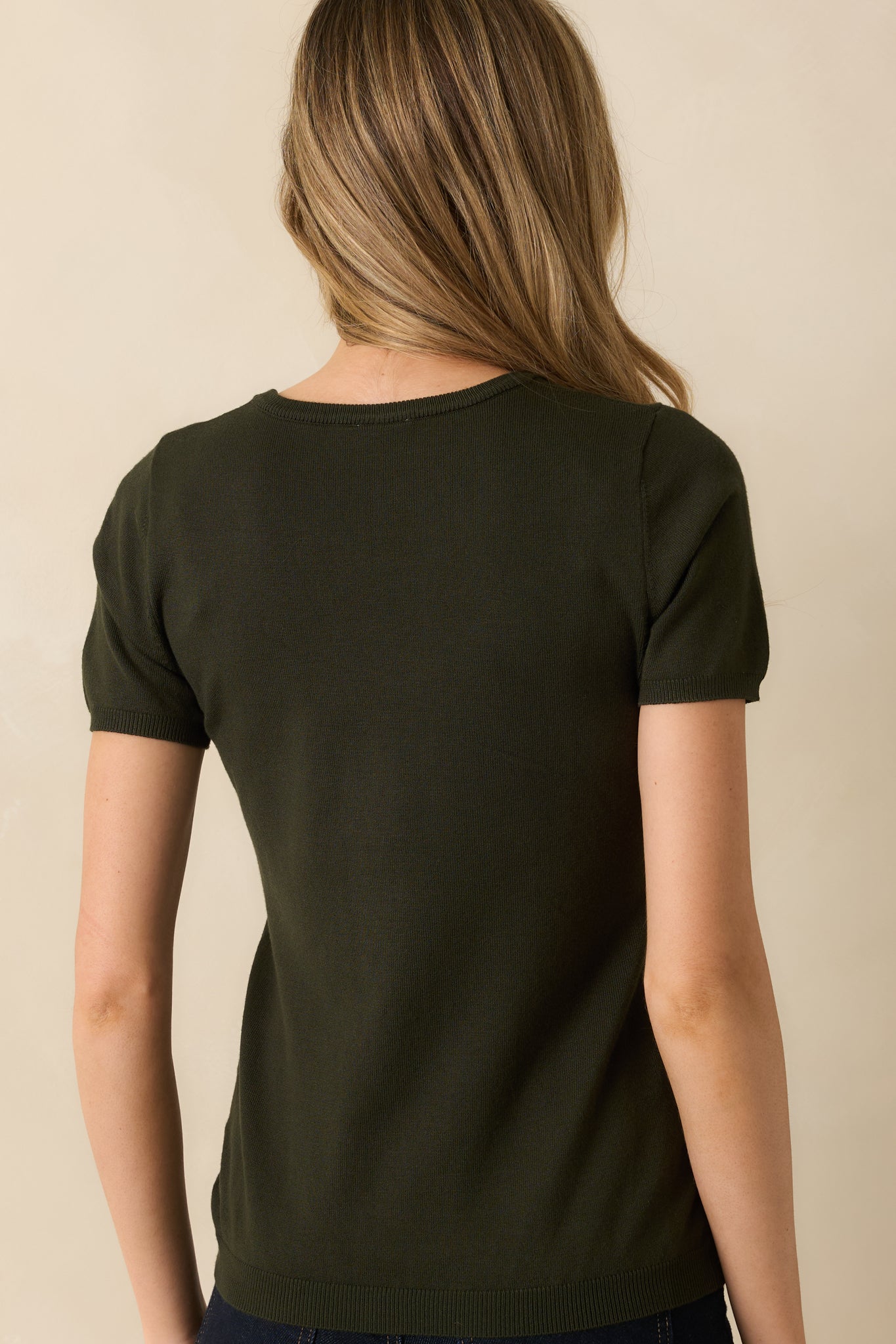 Cross Your Mind Dark Green Short Sleeve Sweater Top