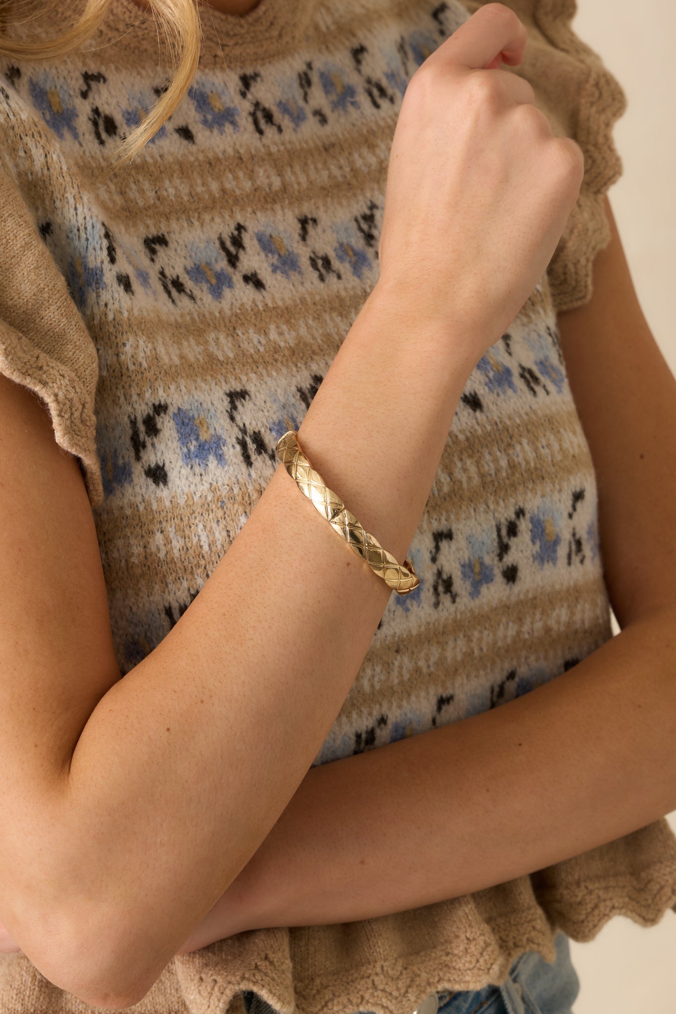 In Good Taste Gold Criss Cross Embossed Bracelet