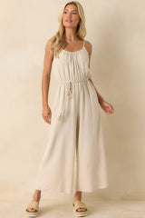 As Simple As That Natural Linen Blend Sleeveless Jumpsuit