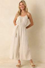 As Simple As That Natural Linen Blend Sleeveless Jumpsuit