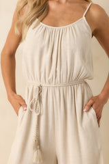 As Simple As That Natural Linen Blend Sleeveless Jumpsuit