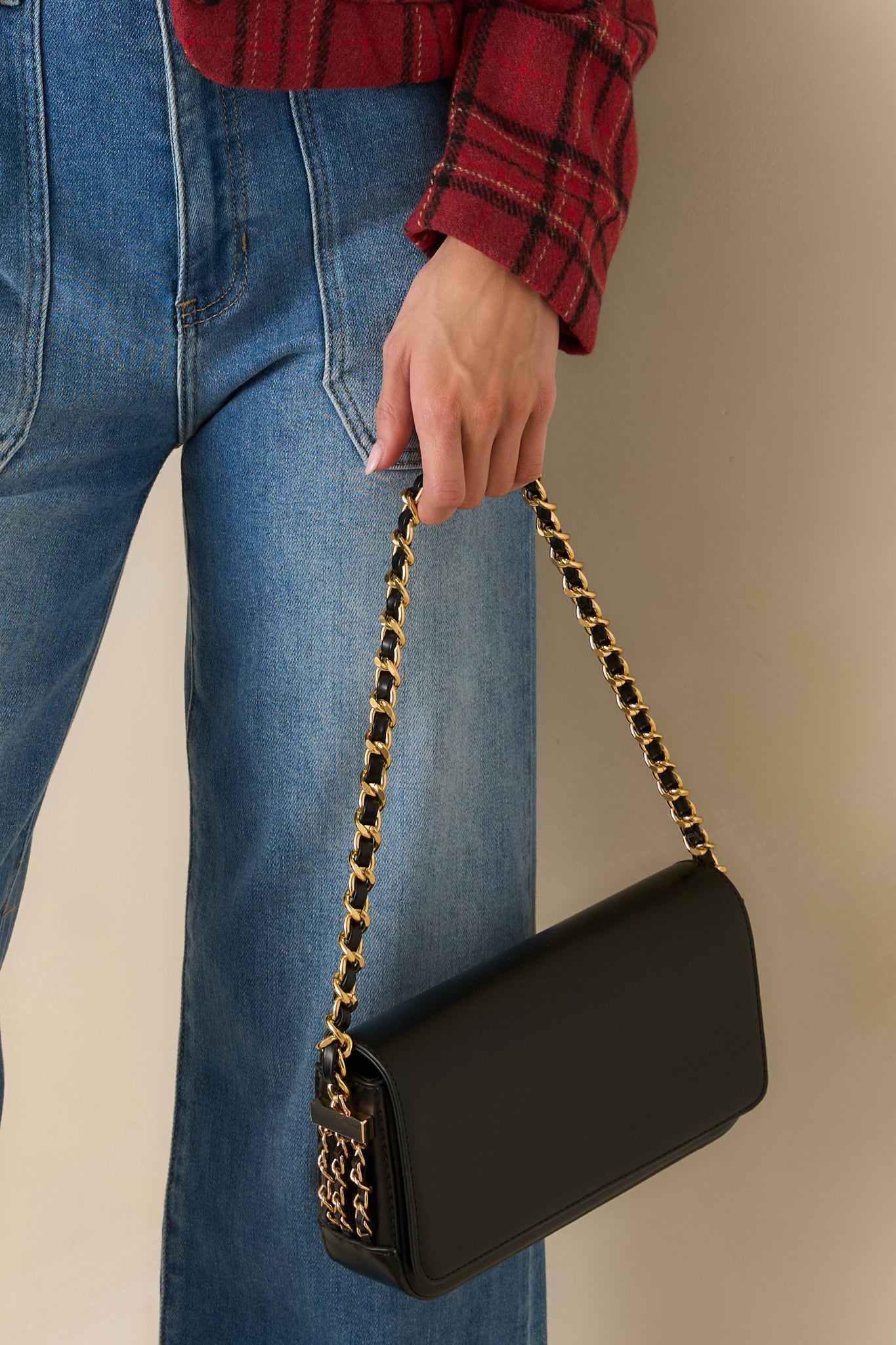 A Subtle Reminder Black Faux Leather Baguette Handbag