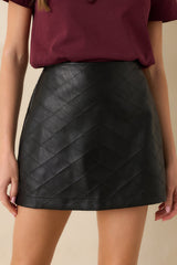Sharp Lines Sharper Wit Black Faux Leather Diamond Quilted Mini Skirt