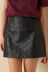 Sharp Lines Sharper Wit Black Faux Leather Diamond Quilted Mini Skirt