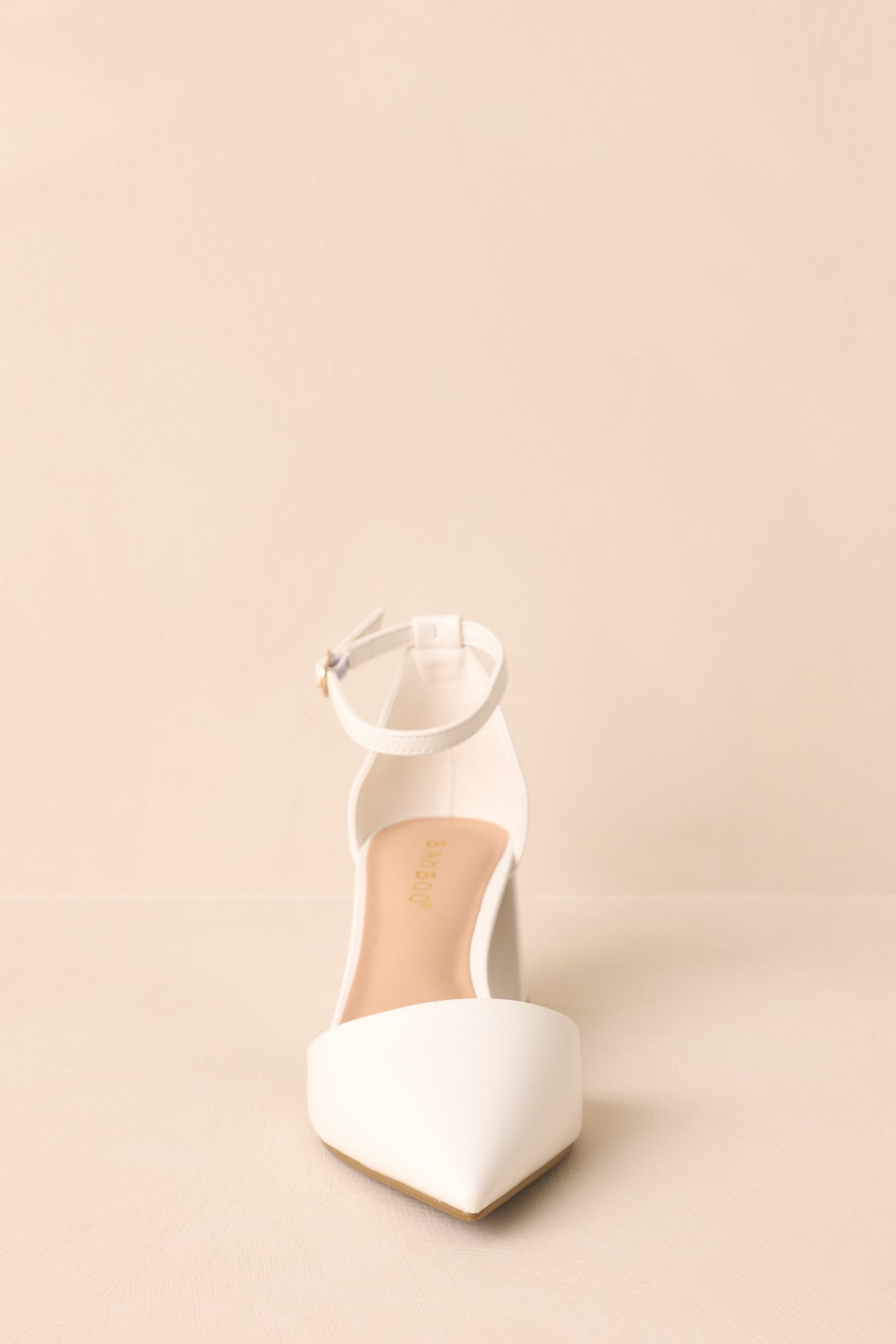 The Perfect Occasion White Pointed Toe Ankle Strap Block Heels