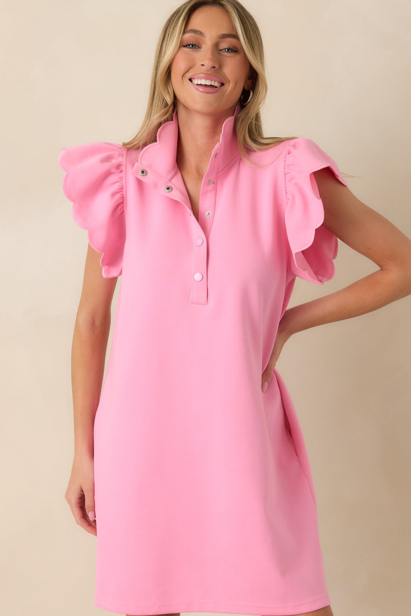 Sincerely Sweet Pink Scallop Sleeve Mini Dress