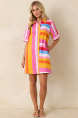 Happy Hour Hues Multi Stripe Cotton Mini Shirt Dress