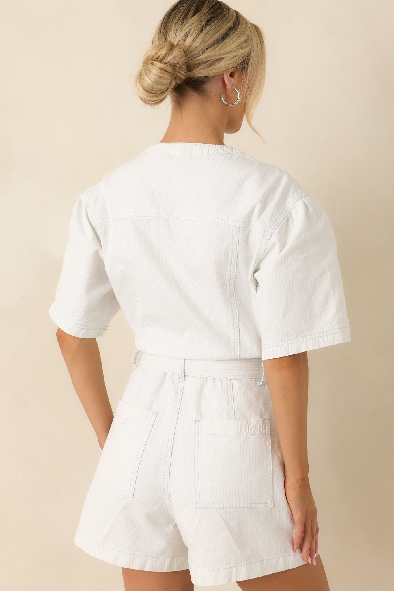 FRNCH Sirena Ivory & Sky Blue Stripe Playsuit
