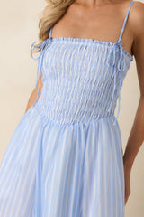 ASTR The Label Lahela Light Blue Stripe Smocked Midi Dress