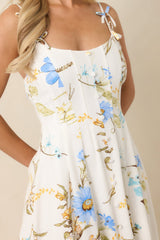 A Dash of Sunshine White Multi Floral Print Bow Accent Strap Midi Dress