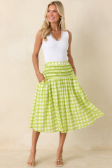 Bright Intentions Chartreuse Printed Cotton Midi Skirt
