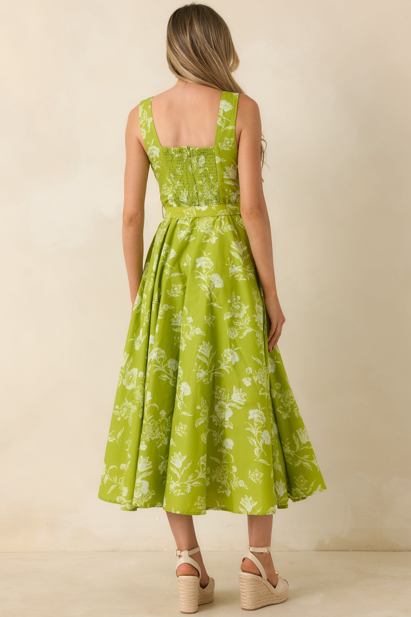 Fresh Air & Flowers Chartreuse Floral Cotton Midi Dress