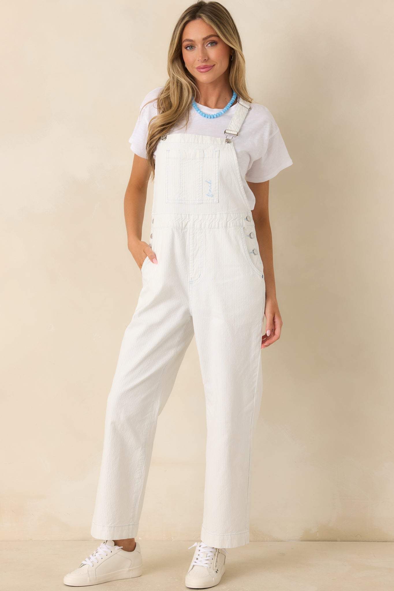 FRNCH Mermadia Ivory & Sky Blue Stripe Cotton Overalls