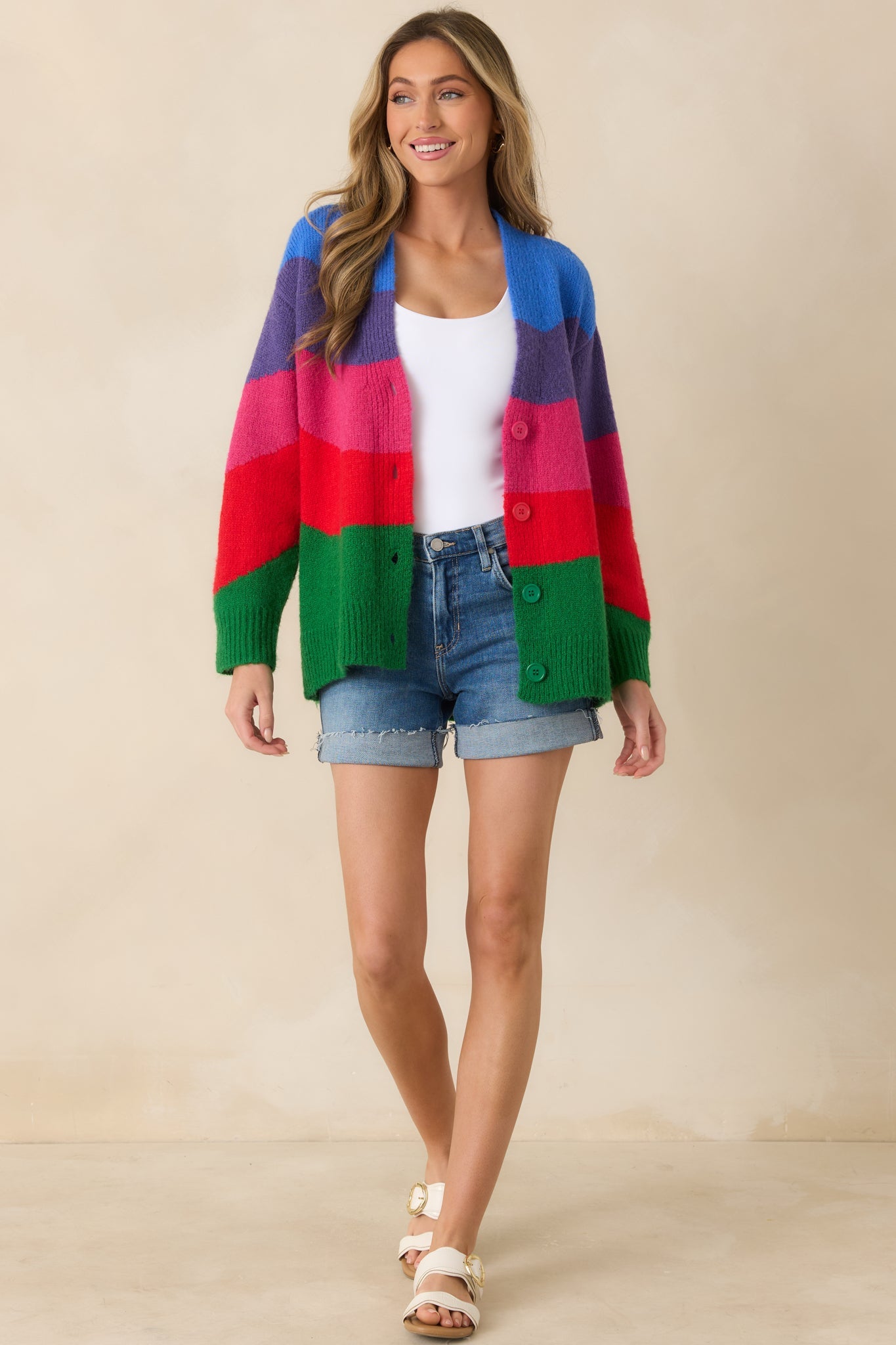 Color Me Happy Multi Colorblock Knit Cardigan