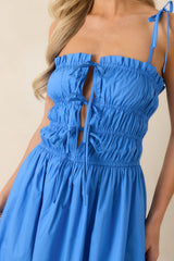MINKPINK Liana Blue Cotton Tie Detail Midi Dress