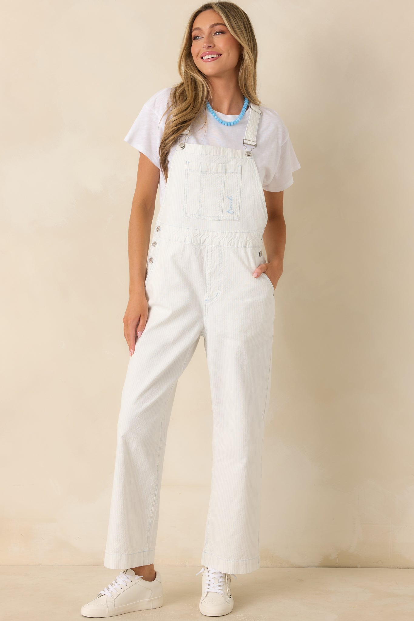 FRNCH Mermadia Ivory & Sky Blue Stripe Cotton Overalls