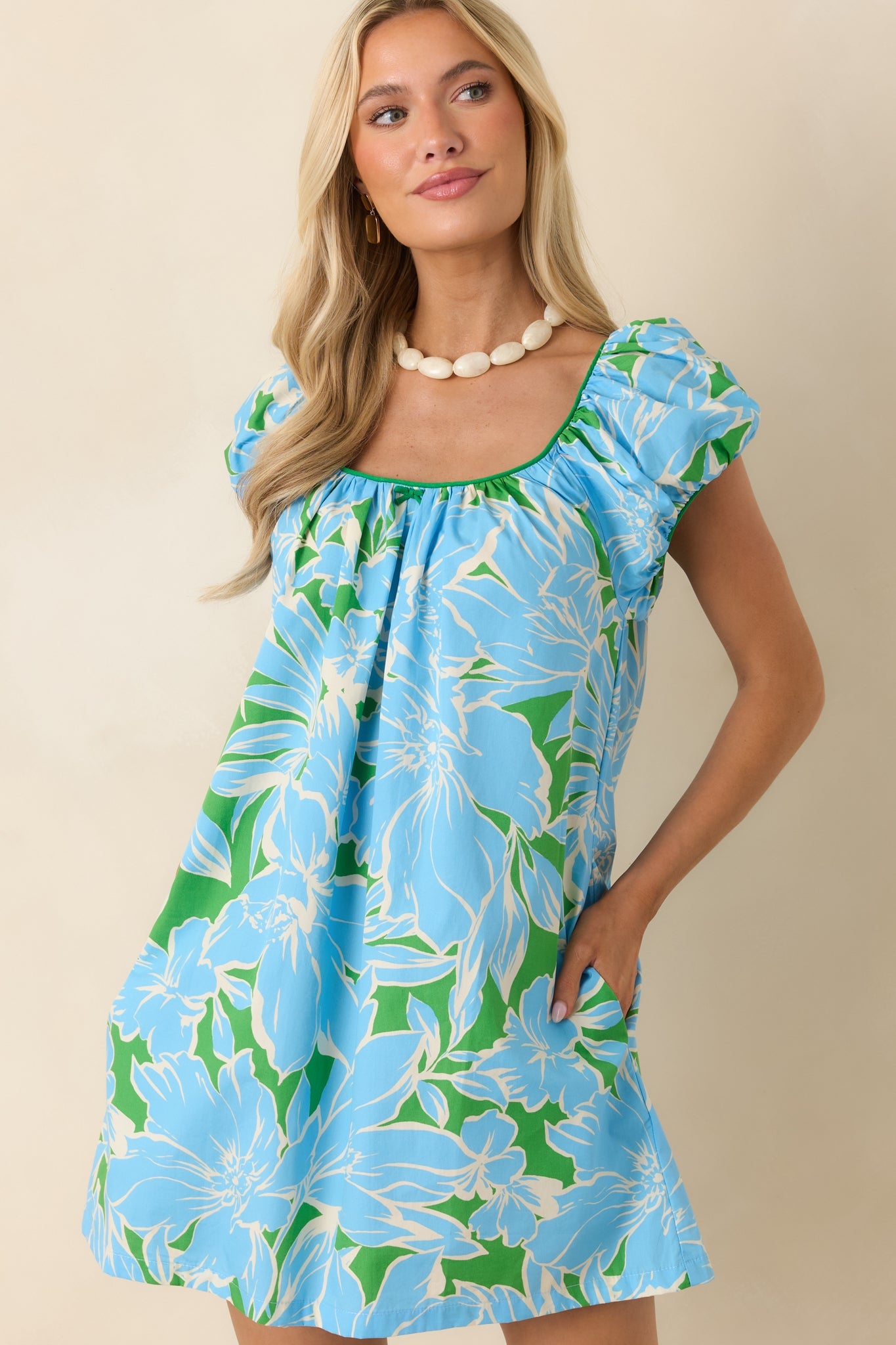 Look Who's Here Blue Floral Cotton Mini Dress