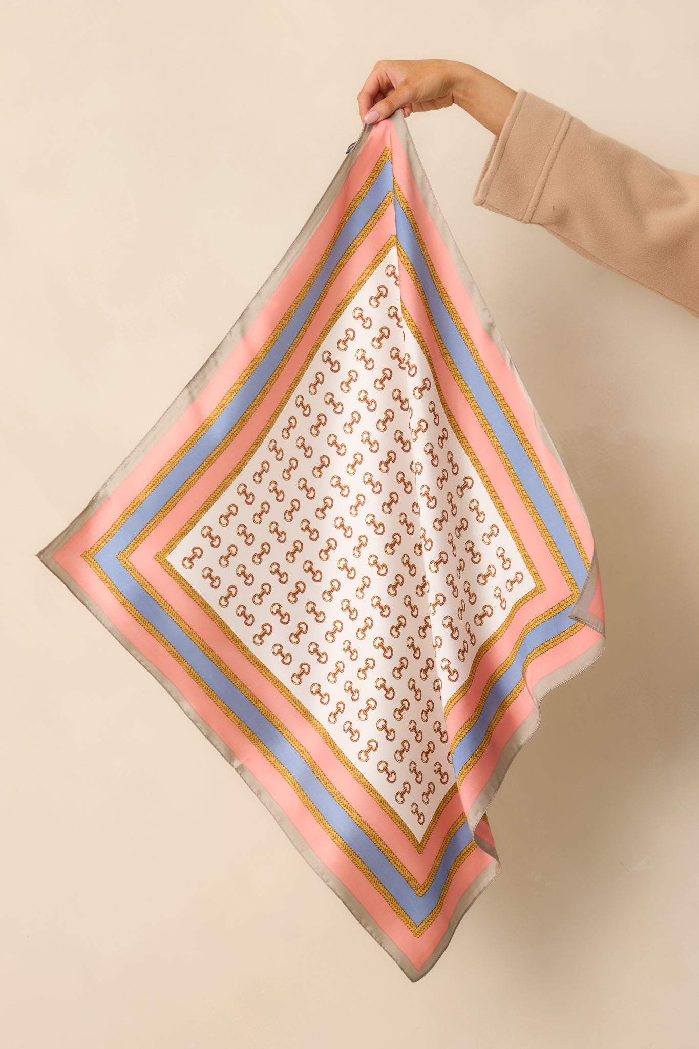 At First Light Pink Multi Equestrian Print Satin Scarf
