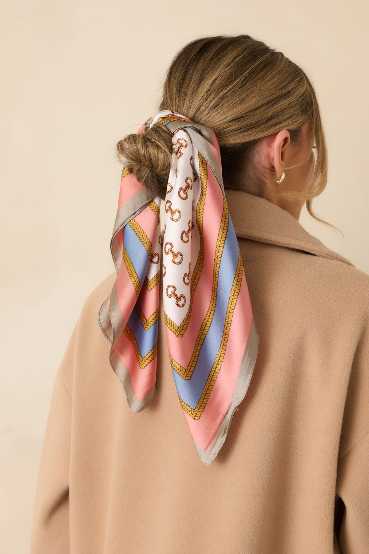 At First Light Pink Multi Equestrian Print Satin Scarf