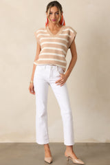 Let's Get Brunch Tan Stripe V-Neck Sweater Vest