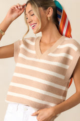 Let's Get Brunch Tan Stripe V-Neck Sweater Vest