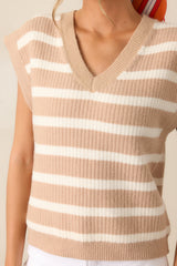 Let's Get Brunch Tan Stripe V-Neck Sweater Vest