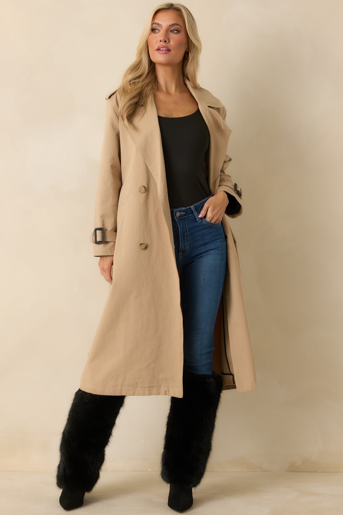 On the Avenue Tan Cotton Belted Trench Coat