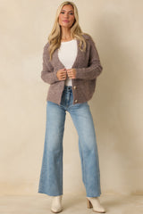 Always The Answer Taupe Ribbed Knit Button Up Cardigan