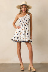 No Need To Worry Cotton Ivory One Shoulder Mini Dress