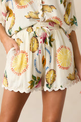 Sunlit Shores Ivory Tropical Fruit Print Shorts