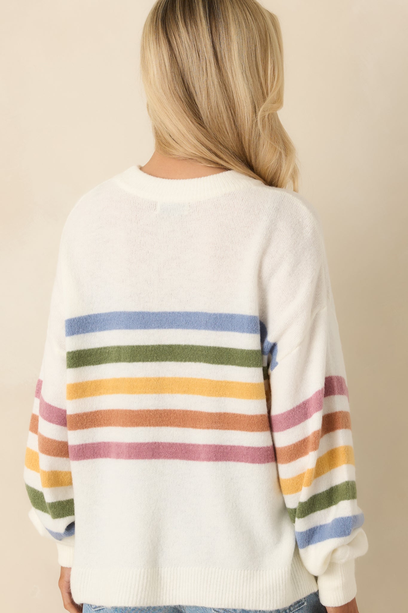 That Tracks Ivory Multi Knit Striped Crewneck Sweater