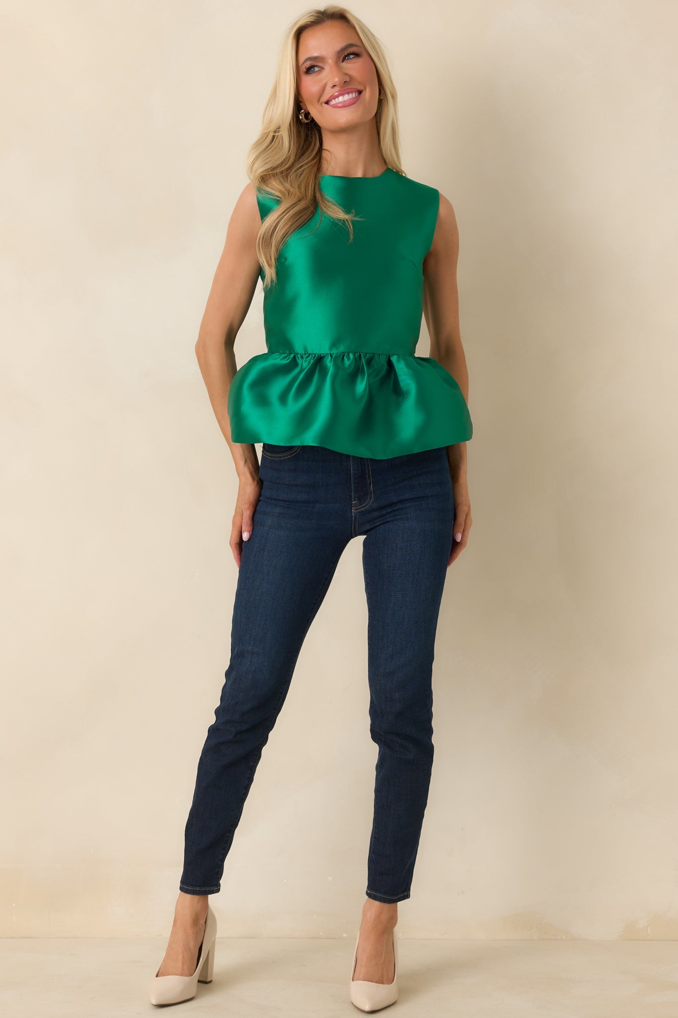 Prosperina Morrigan Emerald Green Peplum Top