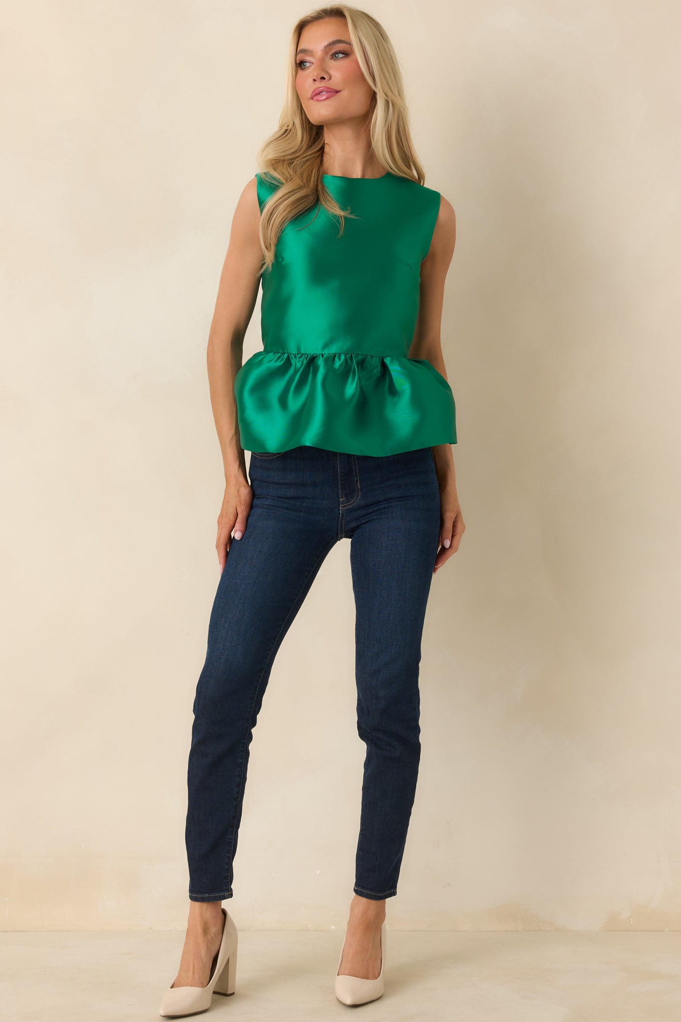 Prosperina Morrigan Emerald Green Peplum Top