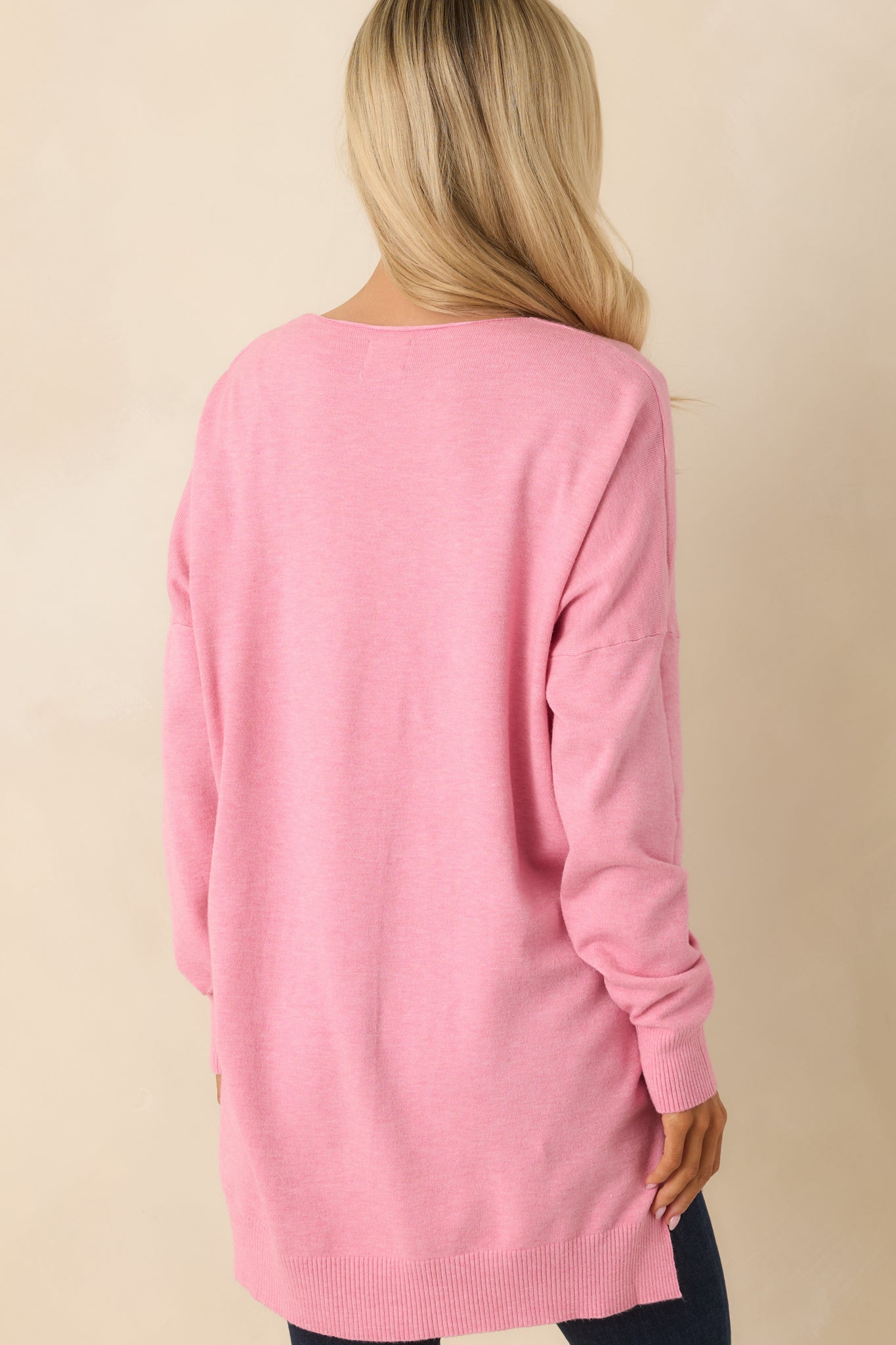 Wind Down Bubblegum Pink Knit Long Sleeve V-Neck Sweater