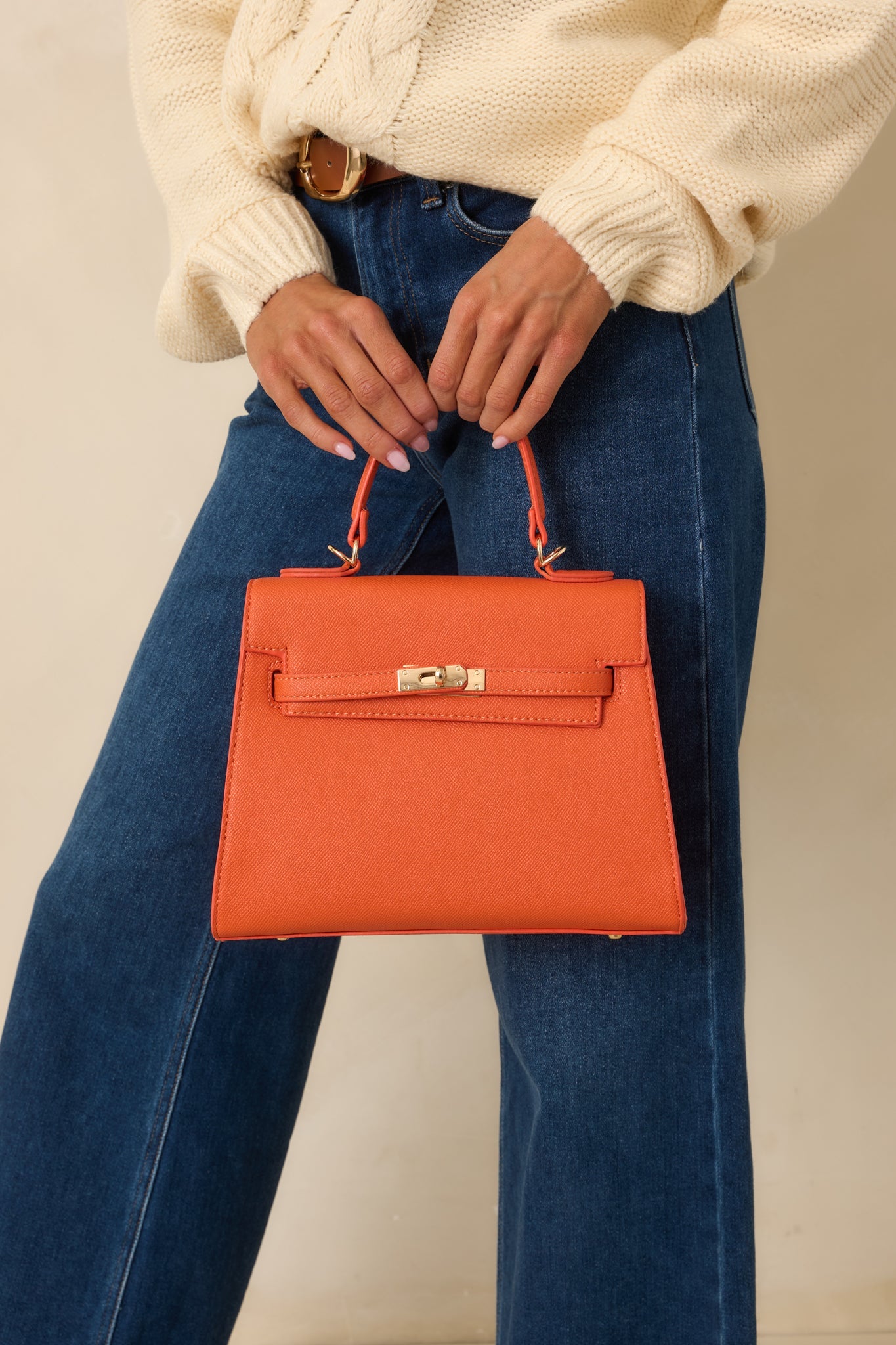 Reign It In Orange Faux Leather Twist Lock Handbag