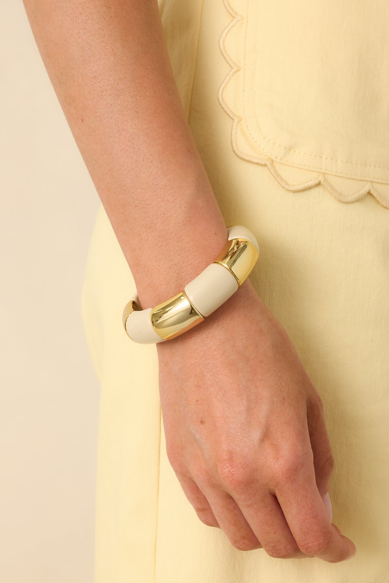 In Good Light Ivory & Gold Beaded Statement Bracelet