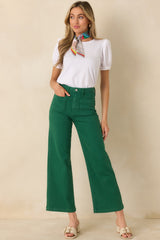 Right Where We Are Kelly Green Cotton High Waisted Wide Leg Jeans