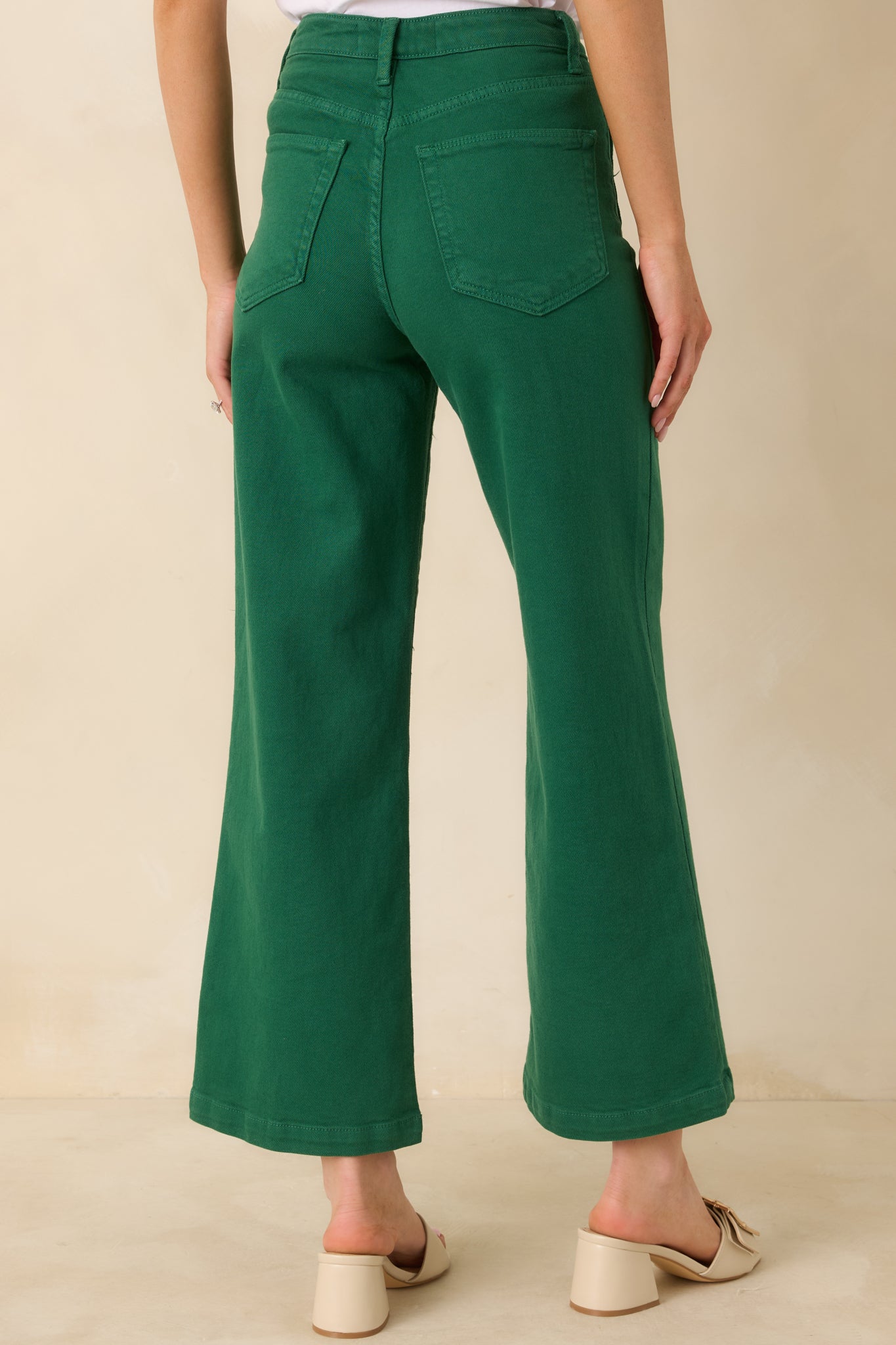 Right Where We Are Kelly Green Cotton High Waisted Wide Leg Jeans