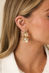 Golden Petals Gold & Pearl Sculpted Floral Hoop Earrings