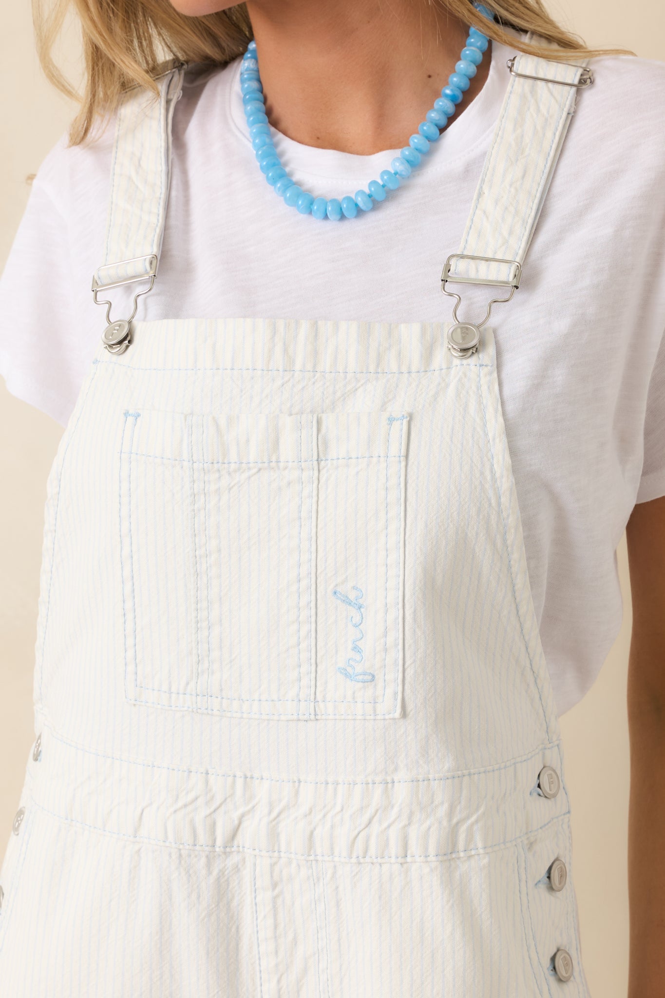FRNCH Mermadia Ivory & Sky Blue Stripe Cotton Overalls