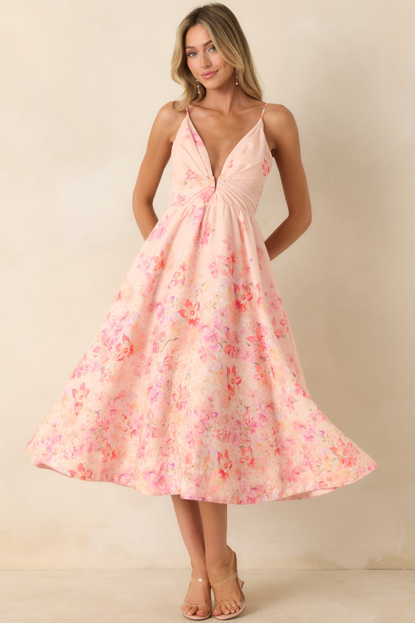 ASTR The Label Janna Pink Floral Midi Dress
